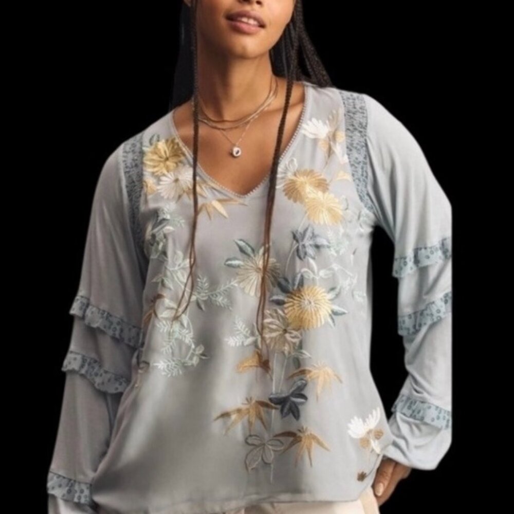 Anthro embroidered blouse - S